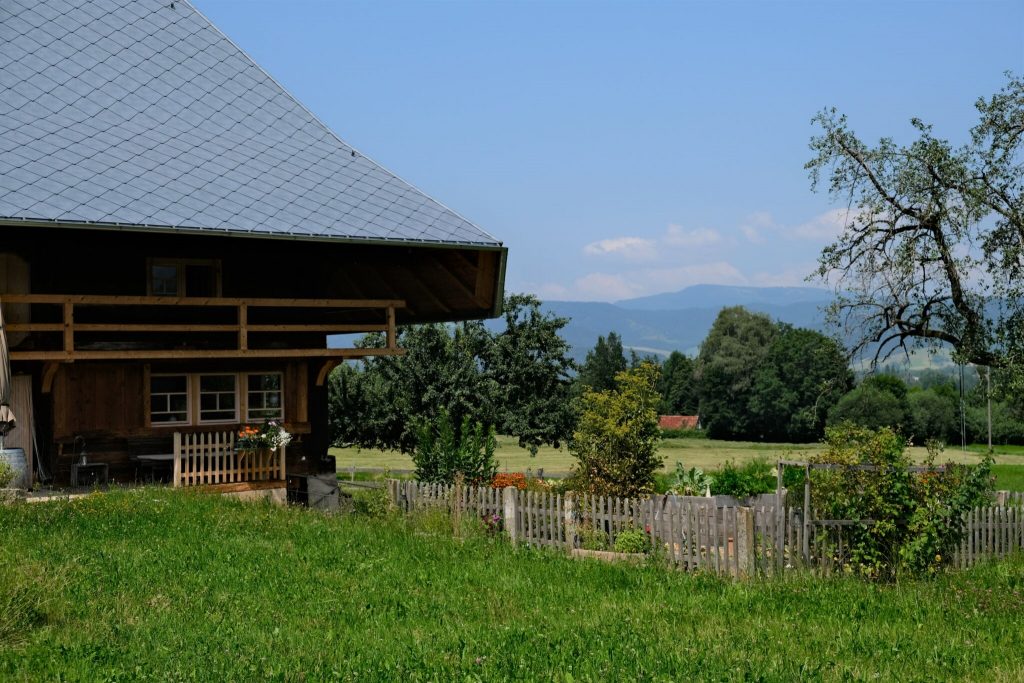Ländliches Haus mit Gartenlandschaft. - Schwarzwald - Ländliches Schwarzwald-Haus mit Gartenlandschaft und schindelgedecktem Satteldach im Schwarzwald, Beispiel für regionale Baukultur und zeitgemäßes Bauen im ländlichen Raum